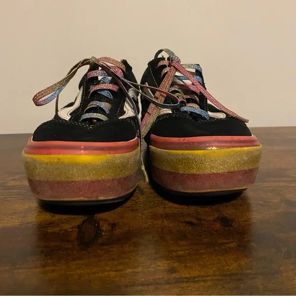 Vans Platform Sneakers Old Skool  6.5 women’s 5 men’s Black Glitter Rainbow - Picture 6 of 7